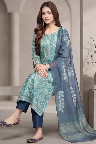 Women Floral Printed Regular Sequinned Kurta with Trousers & With Dupatta