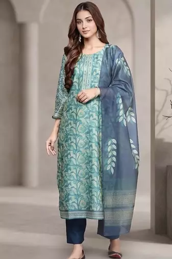 Women Floral Printed Regular Sequinned Kurta with Trousers & With Dupatta