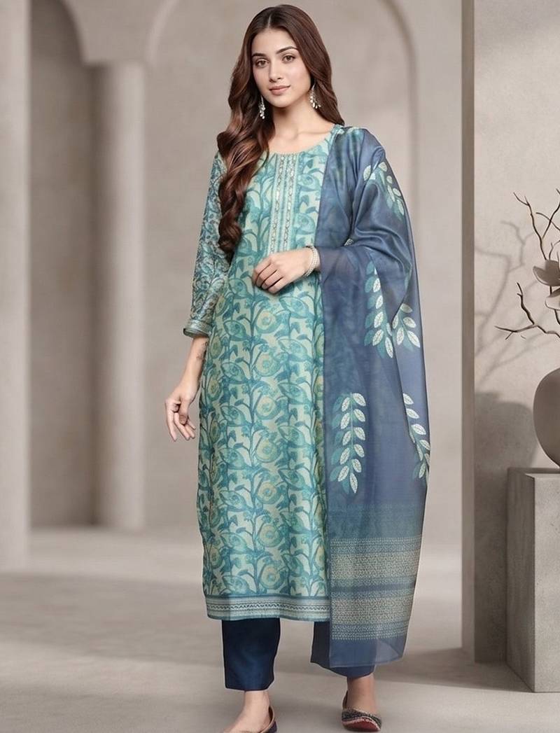 Women Floral Printed Regular Sequinned Kurta with Trousers & With Dupatta