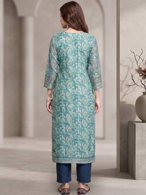 Women Floral Printed Regular Sequinned Kurta with Trousers & With Dupatta 5