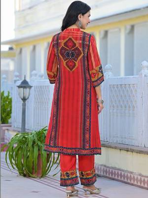 Women Ethnic Motifs Printed Regular Thread Work Kurta with Trousers & With Dupatta 2