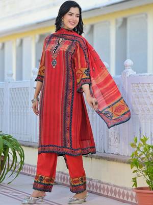 Women Ethnic Motifs Printed Regular Thread Work Kurta with Trousers & With Dupatta 5