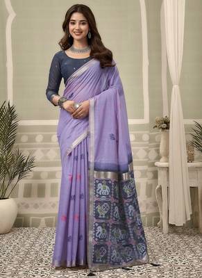 Lavedner cotton woven zari border patola pallu with fancy tassels casual wear saree 1