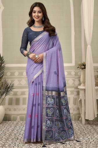 Lavedner cotton woven zari border patola pallu with fancy tassels casual wear saree