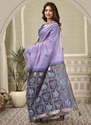 Lavedner cotton woven zari border patola pallu with fancy tassels casual wear saree 2
