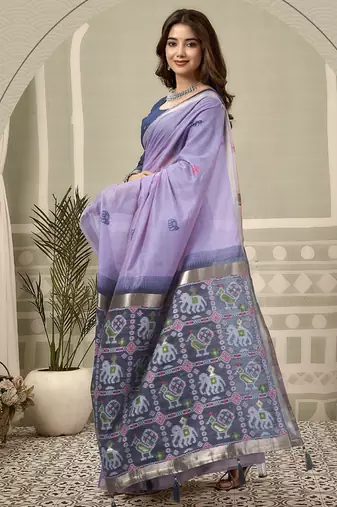 Lavedner cotton woven zari border patola pallu with fancy tassels casual wear saree