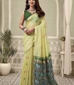 Lemon cotton woven zari border patola pallu with fancy tassels casual wear saree