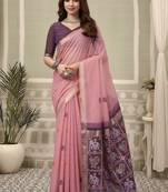 Peach cotton woven zari border patola pallu with fancy tassels casual wear saree
