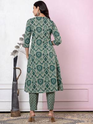 Women Printed Regular Thread Work Pure Cotton Kurta with Trousers & With Dupatta 4