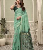 Turquoise cotton woven zari border patola pallu with fancy tassels casual wear saree
