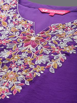 Floral Thread Embroidered Sequinned Chanderi Silk Kurta & Palazzos With Dupatta 2
