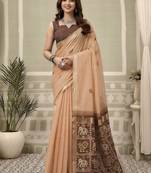 Light orange cotton woven zari border patola pallu with fancy tassels casual wear saree