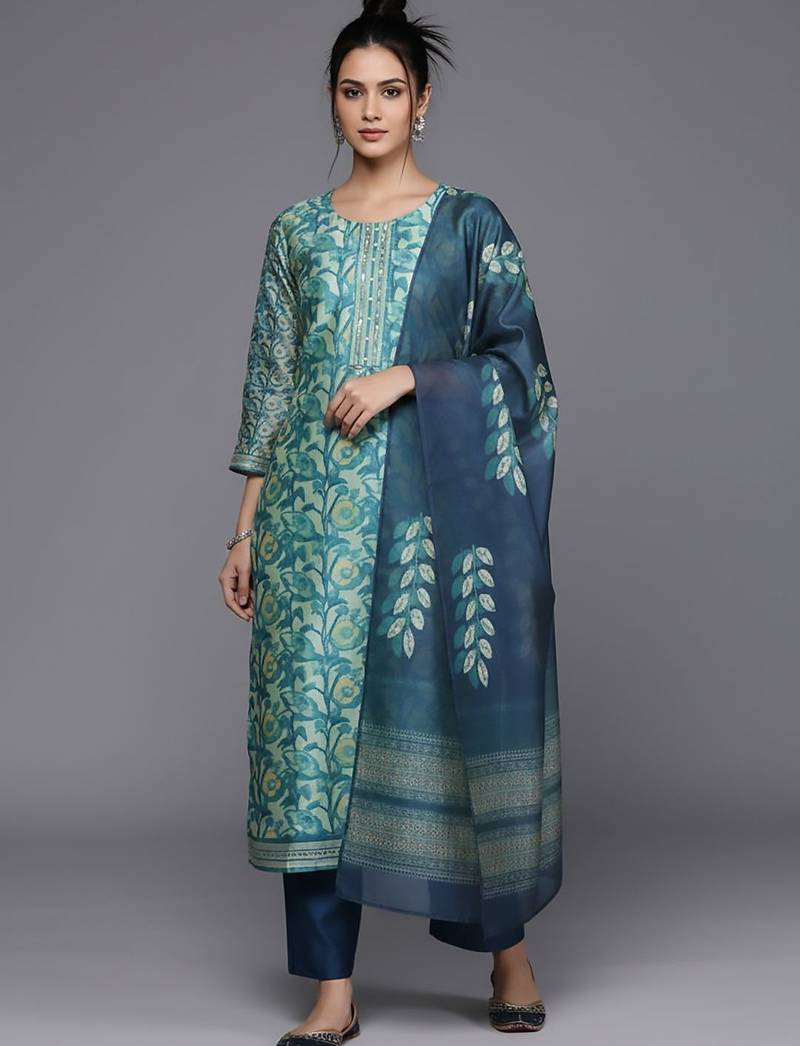 Women Floral Printed Regular Kurta with Trousers & With Dupatta