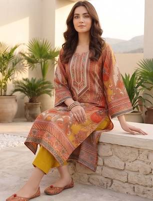 Women Ethnic Motifs Printed Regular Chanderi Silk Kurta with Trousers 2