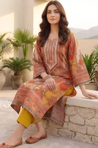 Women Ethnic Motifs Printed Regular Chanderi Silk Kurta with Trousers