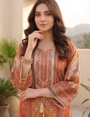 Women Ethnic Motifs Printed Regular Chanderi Silk Kurta with Trousers 3