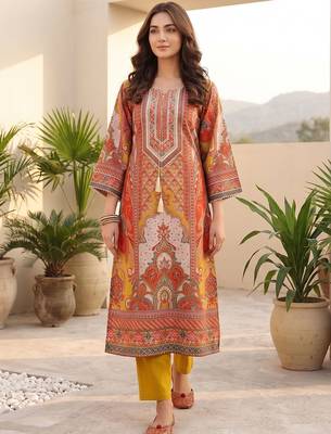 Women Ethnic Motifs Printed Regular Chanderi Silk Kurta with Trousers 5