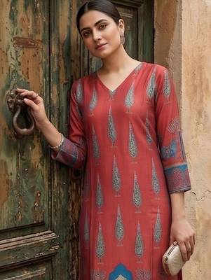 Women Ethnic Motifs Printed Regular Chanderi Silk Kurta with Trousers 2