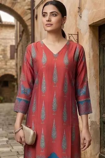 Women Ethnic Motifs Printed Regular Chanderi Silk Kurta with Trousers