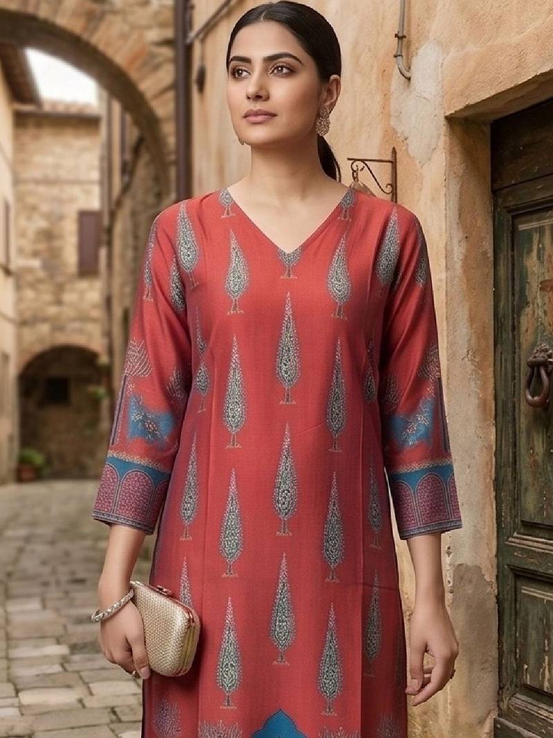 Women Ethnic Motifs Printed Regular Chanderi Silk Kurta with Trousers
