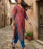 Women Ethnic Motifs Printed Regular Chanderi Silk Kurta with Trousers