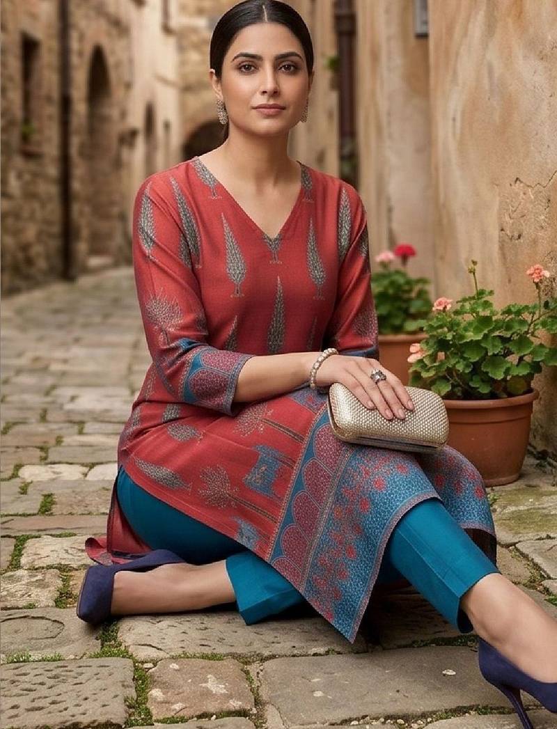 Women Ethnic Motifs Printed Regular Chanderi Silk Kurta with Trousers