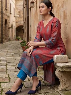 Women Ethnic Motifs Printed Regular Chanderi Silk Kurta with Trousers 6