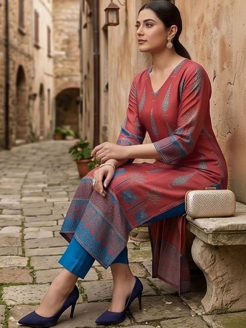 Women Ethnic Motifs Printed Regular Chanderi Silk Kurta with Trousers
