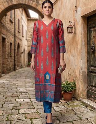 Women Ethnic Motifs Printed Regular Chanderi Silk Kurta with Trousers 7