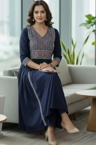 Women Ethnic Motifs Embroidered Pleated Kurta with Trousers