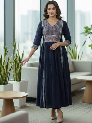 Women Ethnic Motifs Embroidered Pleated Kurta with Trousers 1