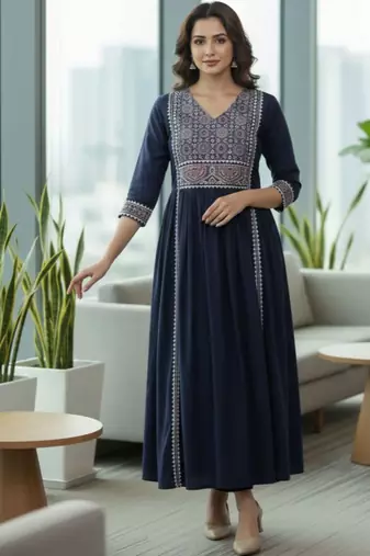 Women Ethnic Motifs Embroidered Pleated Kurta with Trousers