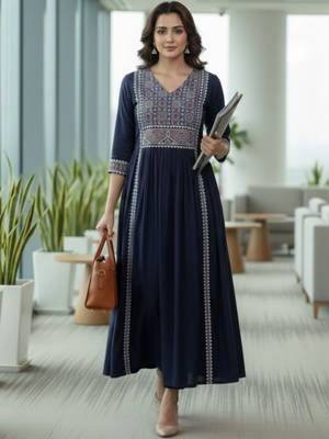 Women Ethnic Motifs Embroidered Pleated Kurta with Trousers 3