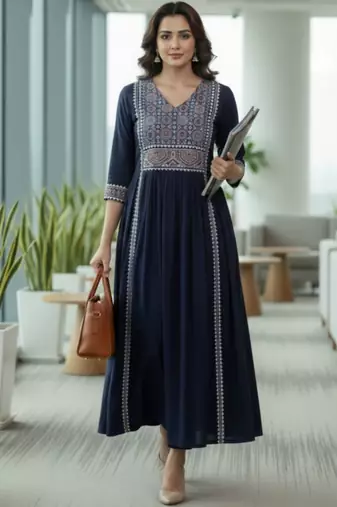 Women Ethnic Motifs Embroidered Pleated Kurta with Trousers