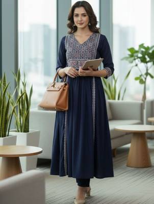 Women Ethnic Motifs Embroidered Pleated Kurta with Trousers 4