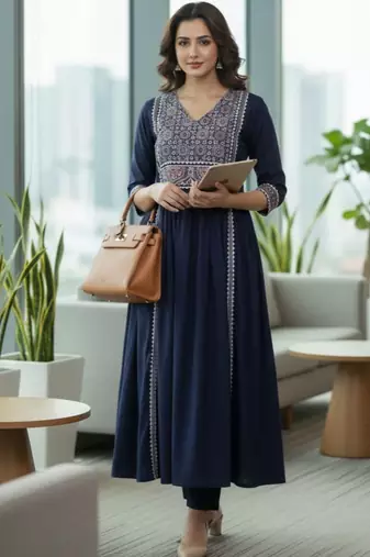 Women Ethnic Motifs Embroidered Pleated Kurta with Trousers