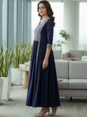 Women Ethnic Motifs Embroidered Pleated Kurta with Trousers 6