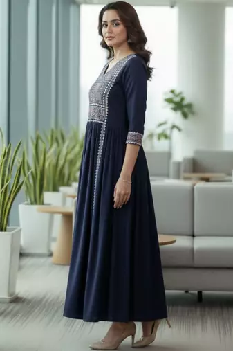 Women Ethnic Motifs Embroidered Pleated Kurta with Trousers