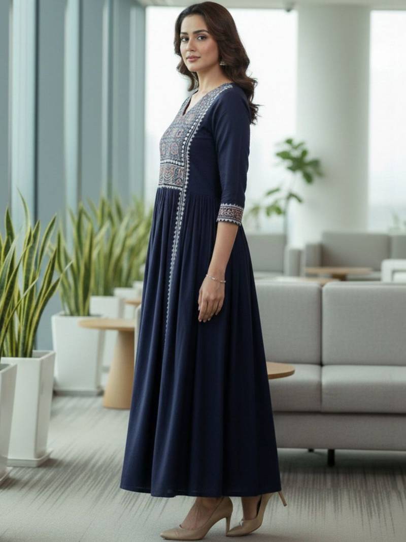 Women Ethnic Motifs Embroidered Pleated Kurta with Trousers