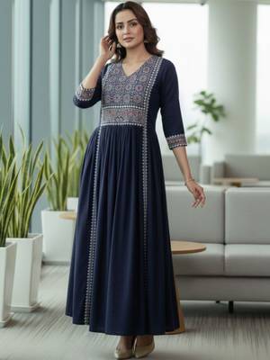 Women Ethnic Motifs Embroidered Pleated Kurta with Trousers 7