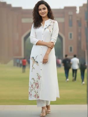 Women Floral Embroidered Regular Thread Work Kurta with Trousers 1