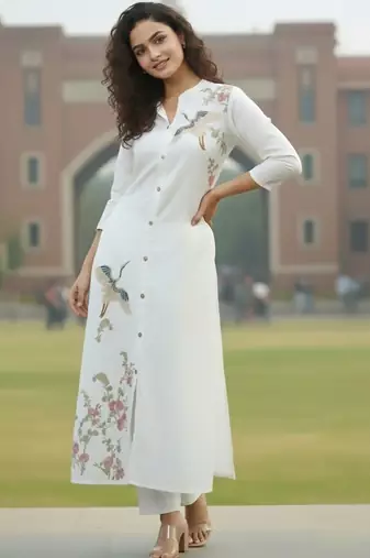 Women Floral Embroidered Regular Thread Work Kurta with Trousers
