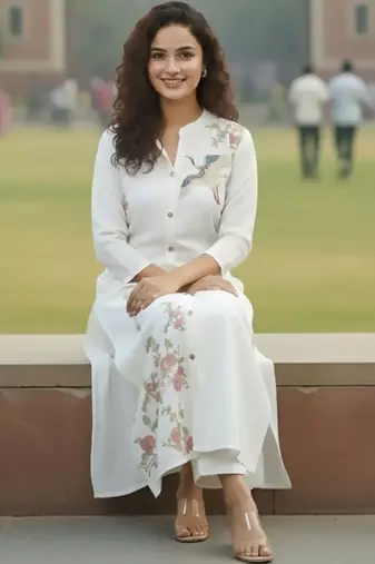 Women Floral Embroidered Regular Thread Work Kurta with Trousers