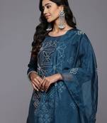 Embroidered Thread Work Chanderi Silk Kurta With Trousers & Dupatta