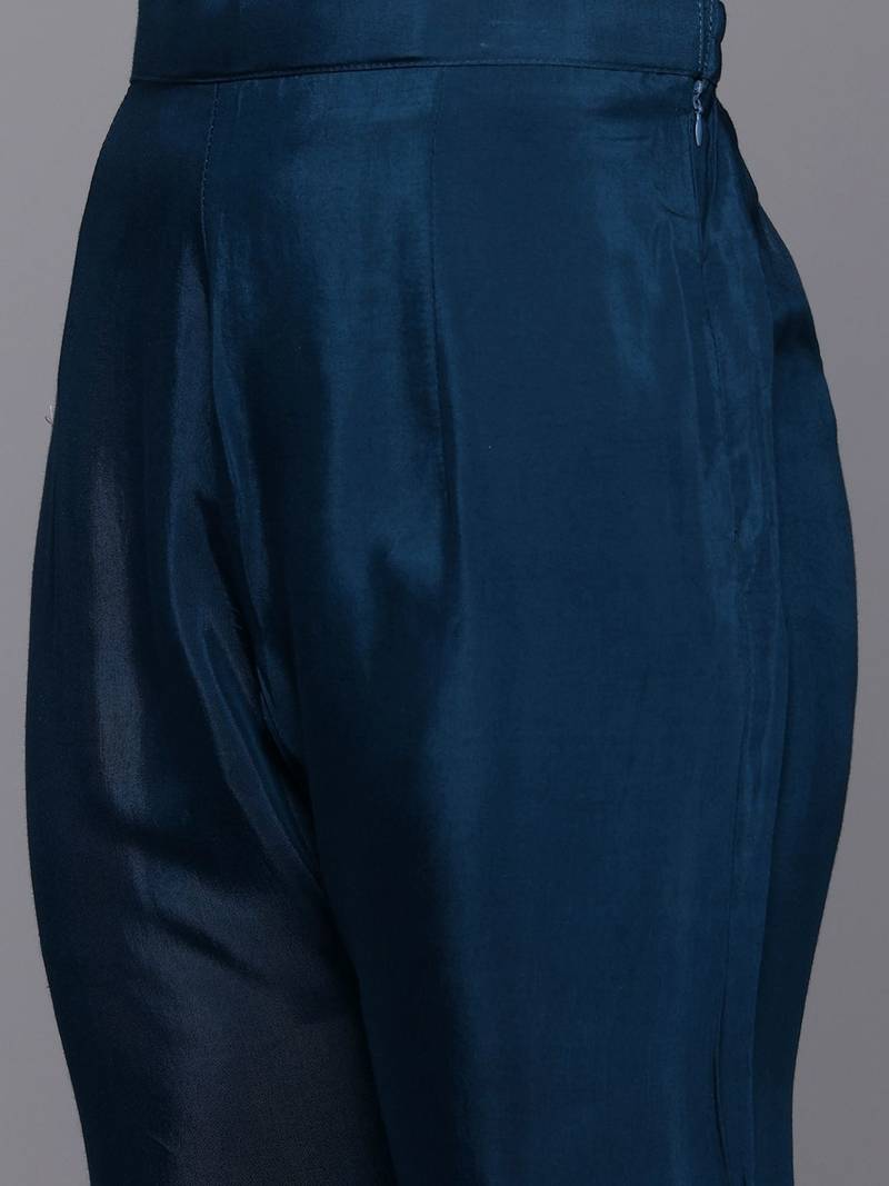 Embroidered Thread Work Chanderi Silk Kurta With Trousers & Dupatta