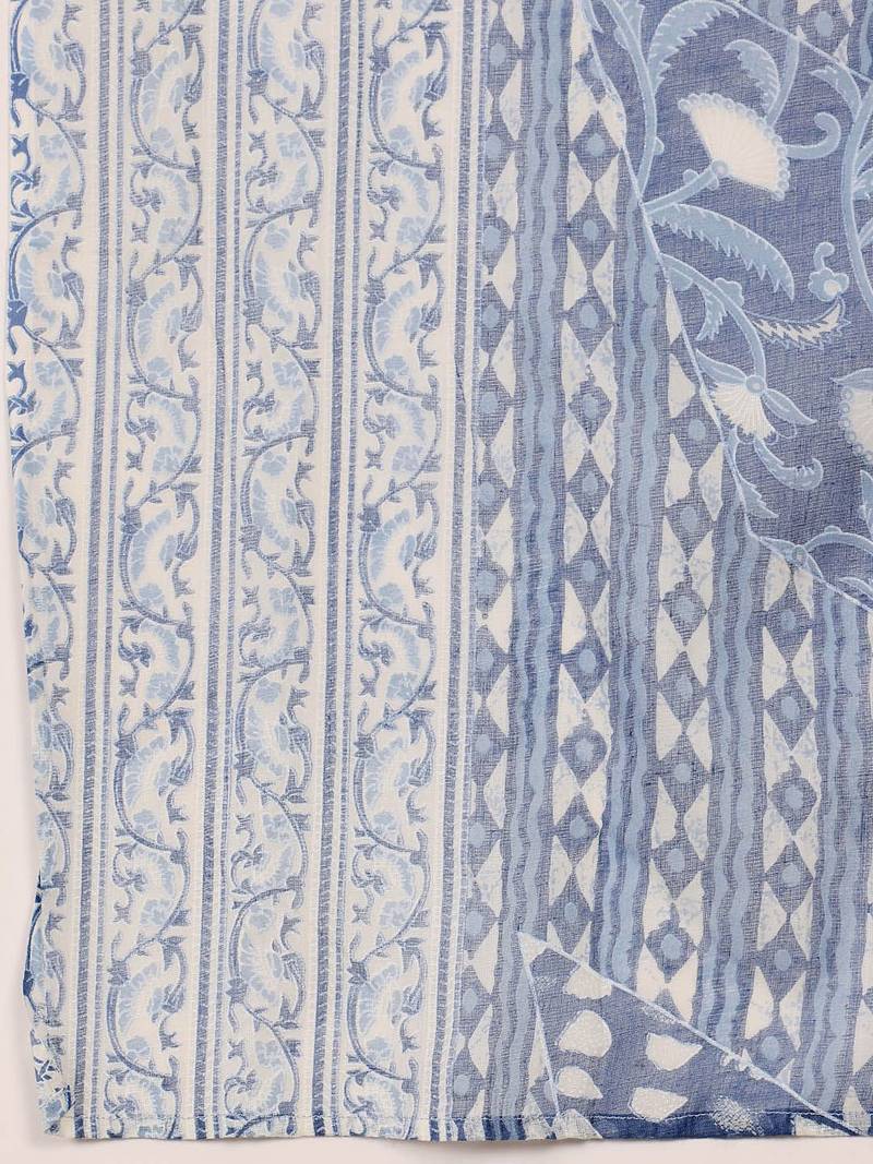 Floral Printed V-Neck Pure Cotton Straight Kurta With Trousers & Dupatta