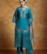 Women Floral Embroidered Regular Thread Work Pure Cotton Kurta with Trousers & With Dupatta