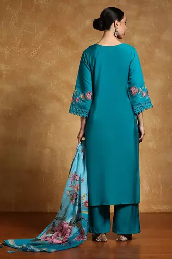 Women Floral Embroidered Regular Thread Work Pure Cotton Kurta with Trousers & With Dupatta