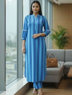 Women Striped Regular Kurta with Trousers 1