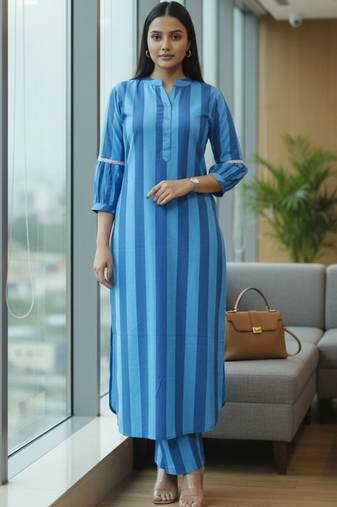 Women Striped Regular Kurta with Trousers